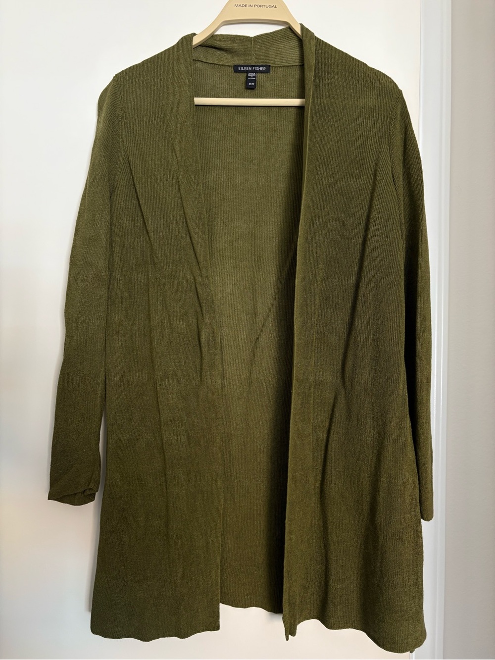 Eileen Fisher Linen  Olive Open-Front Lightweight Cardigan